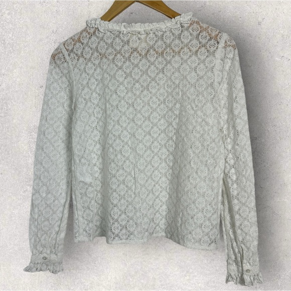 Sezane Leonora Blouse Ecru White Size 34 French US 2 V-Neck Ruffle Sheer Lace - Picture 5 of 14